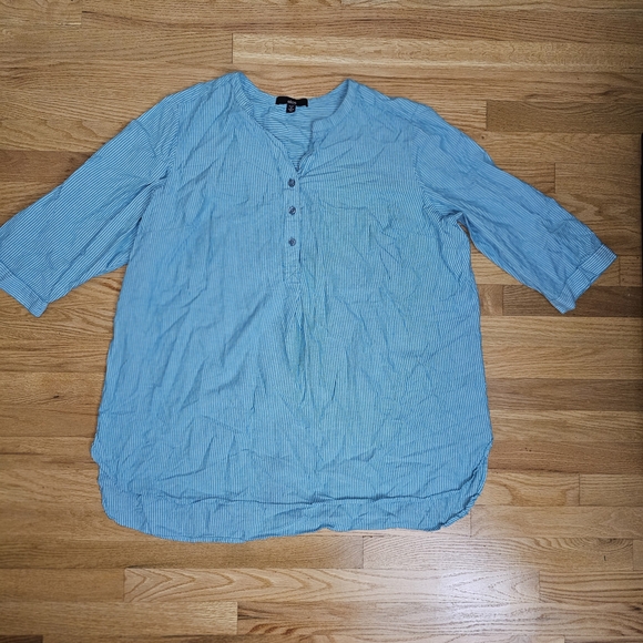 ellos Tops - Ellos Teal Striped V-Neck Blouse Women
